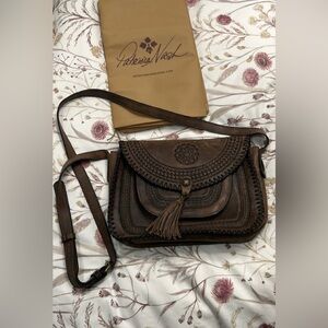 Patricia Nash Beaumont Crossbody Bag Cognac Brown Leather Tooled Design